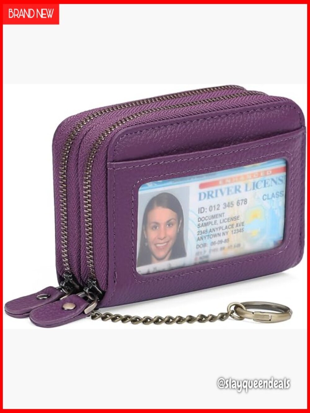 Genuine Leather RFID Blocking Card Holder Wallet for Women with Keychain
